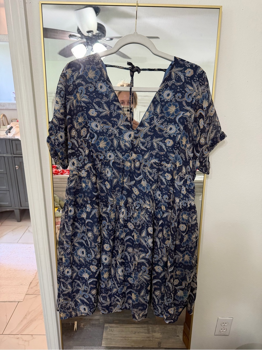 Bila Navy and Cream Floral Midi Dress